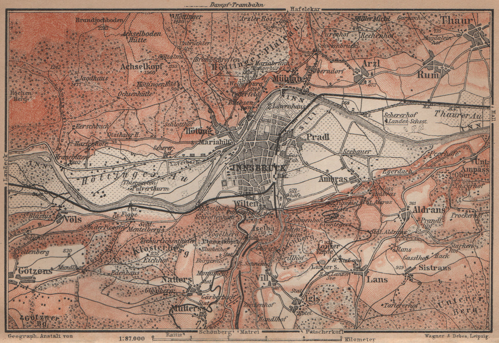 INNSBRUCK ENVIRONS Umgebung. Thaur Gotzens Igls. Austria Österreich 1905 map